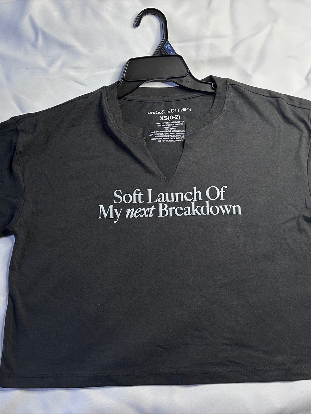 Social Edition Black Crop Tee with 'Soft Launch Of My next Breakdown' Graphic